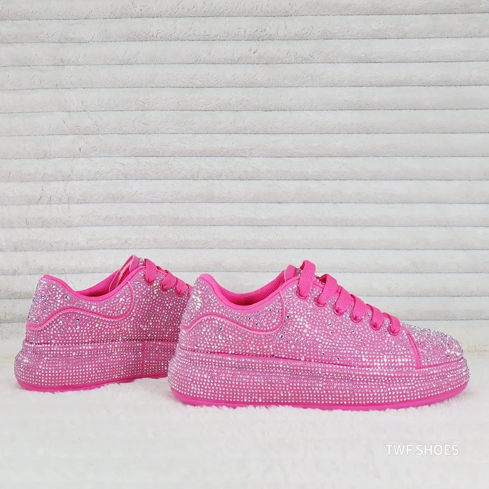 Dazzle Cush Iridescent Rhinestone Hot Pink Platform Sneakers Tennis Shoes_3